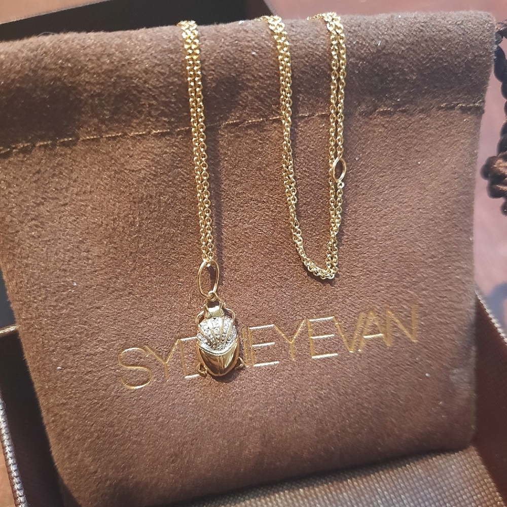 Sydney Evan 14k Gold and Diamond Scarab Necklace